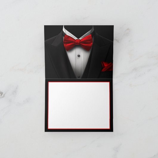 Mannen Rode Zwarte Tuxedo Verjaardagsfeest Bedankkaart (Binnen)