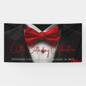 Mannen Rode Zwarte Tuxedo Verjaardagsfeestbanner Spandoek (Horizontaal)
