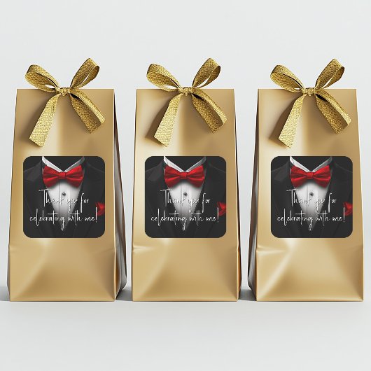 Mannen rode zwarte verjaardagsfeestje vierkante sticker