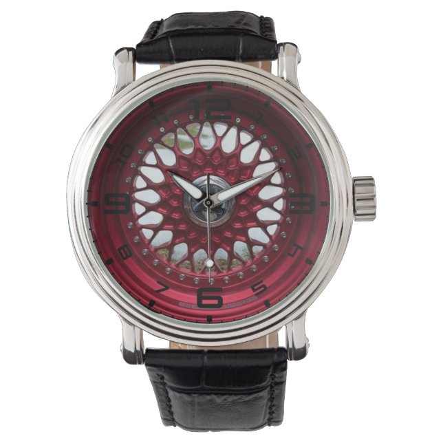 Mannen Rood mesh wielen Horloge (Voorkant)