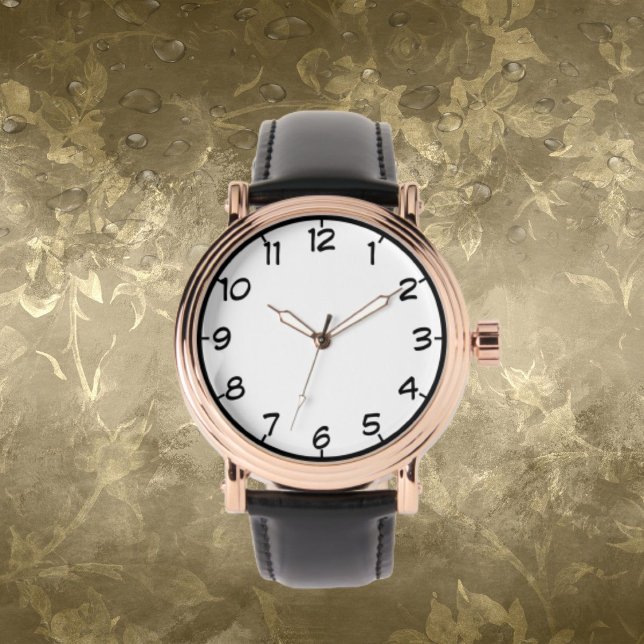 Mannen Roos Gold  horloge Zwart lederen band (Creator heeft geüpload)