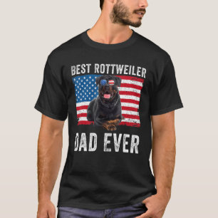 Mannen Rottweiler, vader Amerikaanse vlag, eigenaa T-shirt