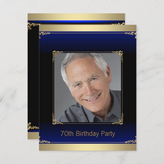 Mannen Royal Blue en Gold verjaardagsfeest Kaart (Voorkant / Achterkant)