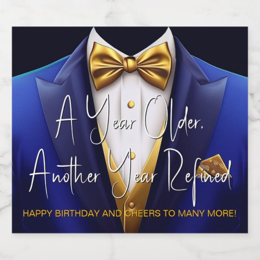 Mannen Royal Blue Gold Tuxedo Verjaardag Champagne Sparkling Wijnetiket (Enkel label)