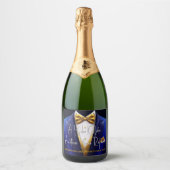 Mannen Royal Blue Gold Tuxedo Verjaardag Champagne Sparkling Wijnetiket (Voorkant)