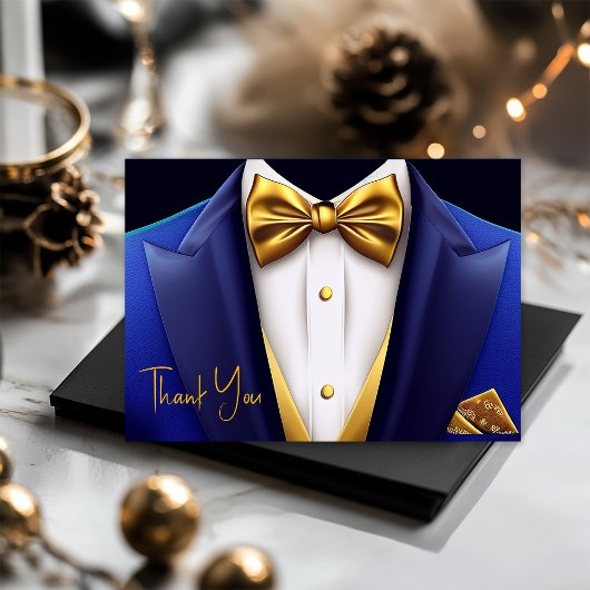 Mannen Royal Blue Gold Tuxedo verjaardagsfeestje Bedankkaart