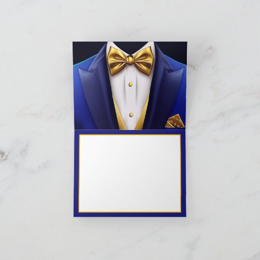 Mannen Royal Blue Gold Tuxedo verjaardagsfeestje Bedankkaart (Binnen)