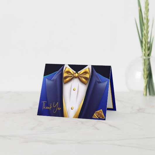 Mannen Royal Blue Gold Tuxedo verjaardagsfeestje Bedankkaart (Voorkant)