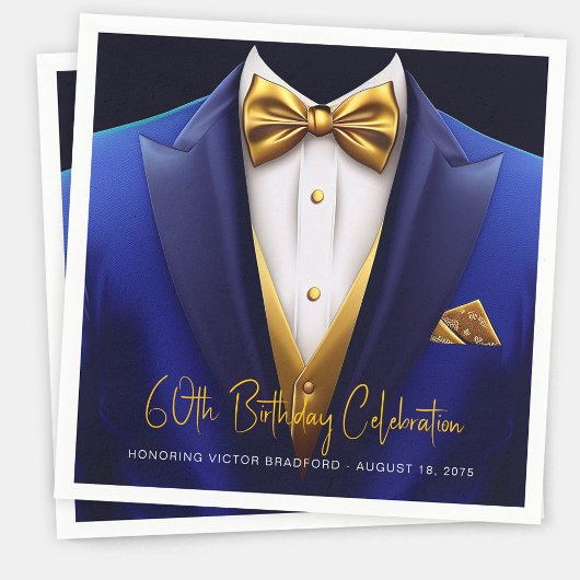 Mannen Royal Blue Gold Tuxedo verjaardagsfeestje Servet