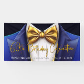Mannen Royal Blue Gold Tuxedo verjaardagsfeestje Spandoek (Horizontaal)