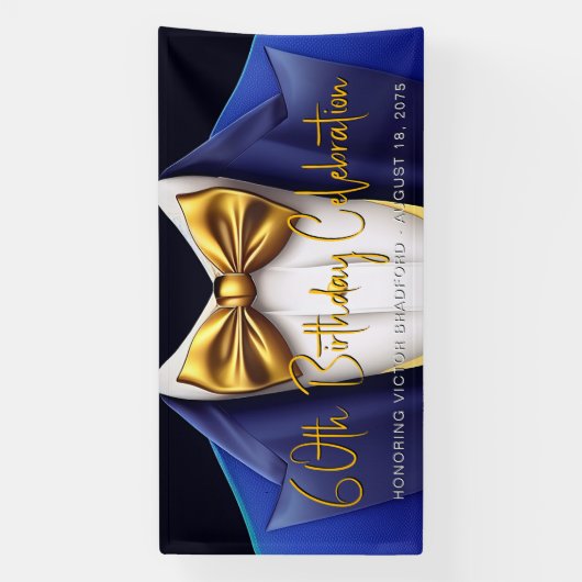 Mannen Royal Blue Gold Tuxedo verjaardagsfeestje Spandoek (Verticaal)