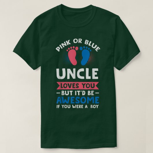 Mannen roze of blauwe oom jongen t-shirt (Design voorkant)