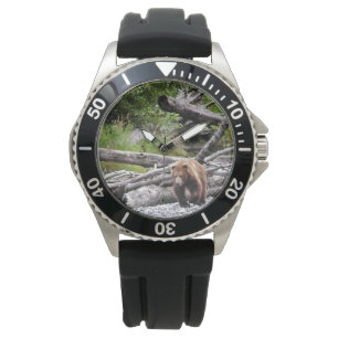 Mannen Rubber riek horloge met grizzly beer