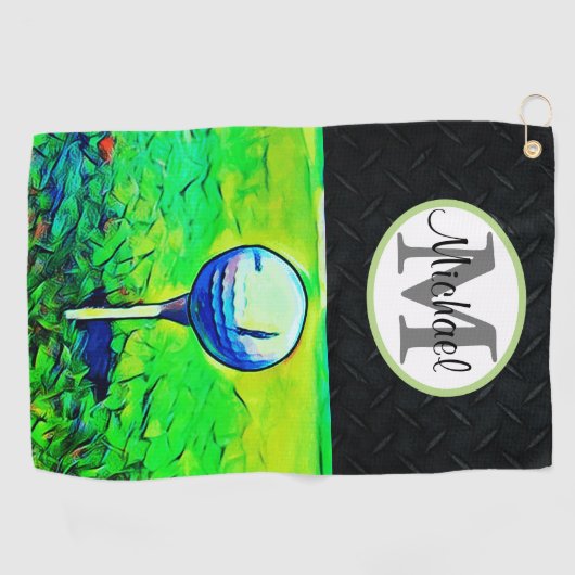 Mannen Rugged Monogram Naam Diamond Bord Golf Golfhanddoek (Horizontaal)