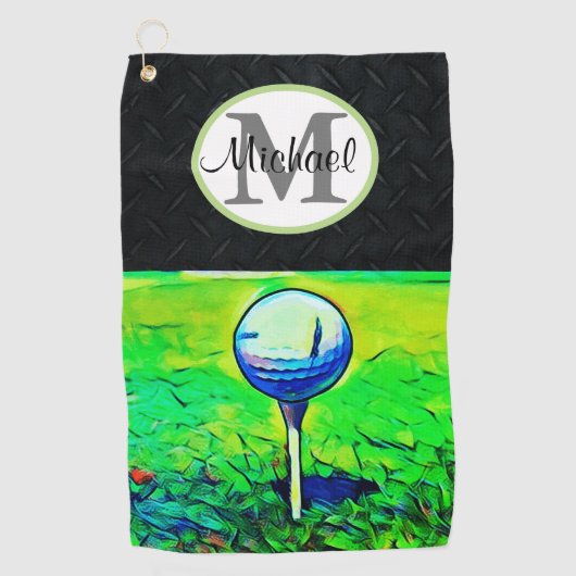 Mannen Rugged Monogram Naam Diamond Bord Golf Golfhanddoek (Voorkant)