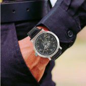Mannen’s Black Faux Marble Horloge – Leder – 