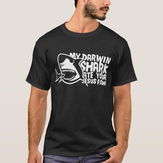 Mannen_s Mijn Darwin Shark Ate Your Jesus Fish Fun T-shirt (Voorkant)