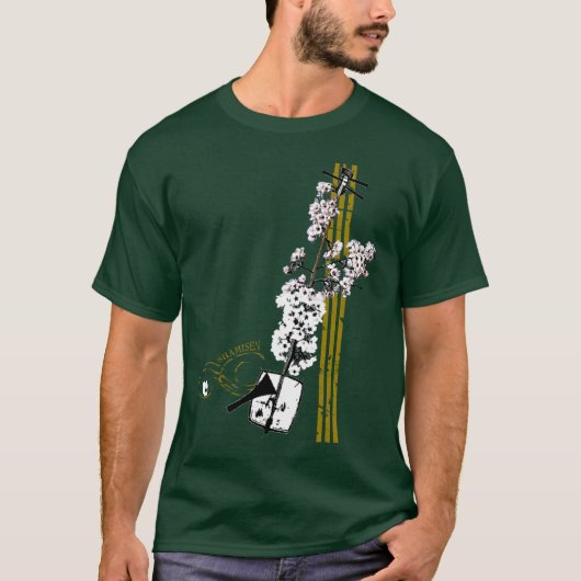 Mannen Sakura Shamisen T-shirt (Voorkant)