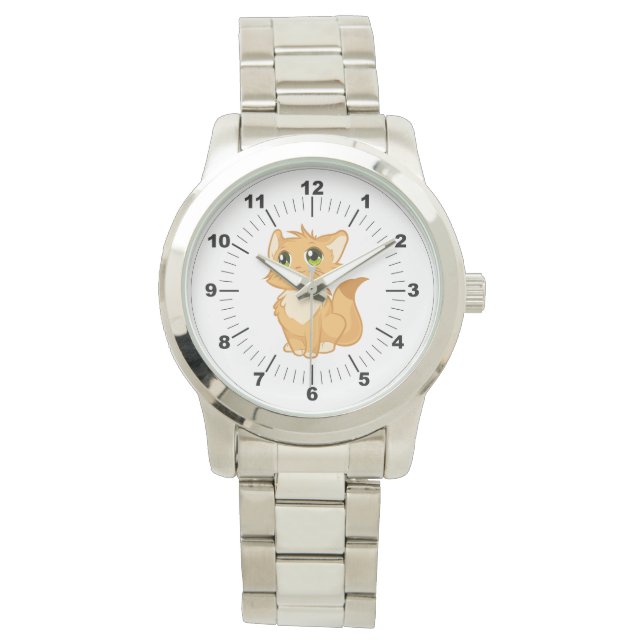 Mannen Schattige Cat Oversized zilveren armband Horloge (Voorkant)