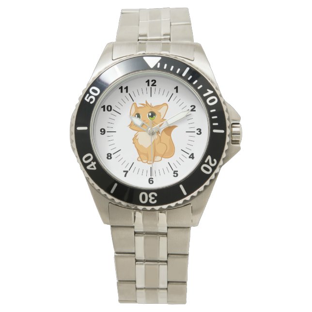 Mannen Schattige Cat RVS Armband Horloge (Voorkant)