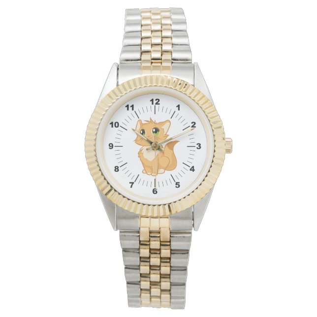 Mannen Schattige Cat Two-Tone Armband Horloge (Voorkant)
