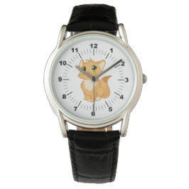 Mannen Schattige Cat zwart lederen band Horloge