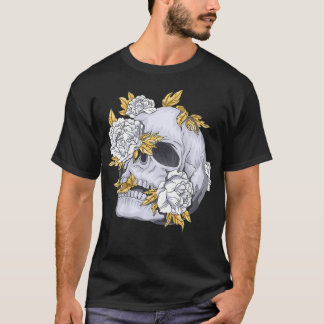 Mannen schedel en Rozen Leven en Dood Moderne Kuns T-shirt