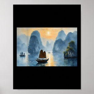 Mannen Schilderachtig Vietnamese landschap Ha Long Poster