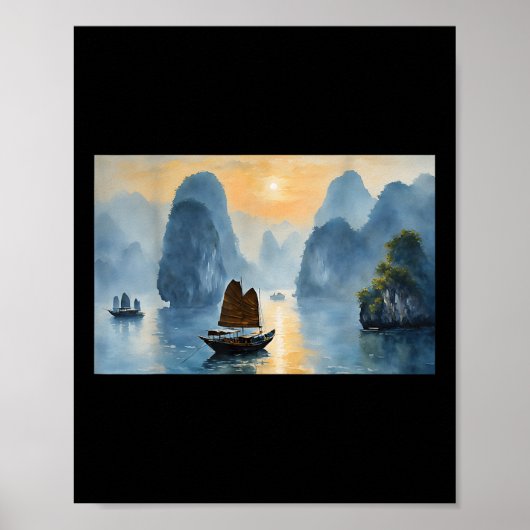 Mannen Schilderachtig Vietnamese landschap Ha Long Poster (Voorkant)