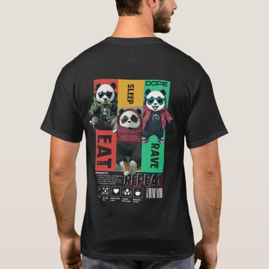 Mannen Shirt - Rave Panda (Achterkant)