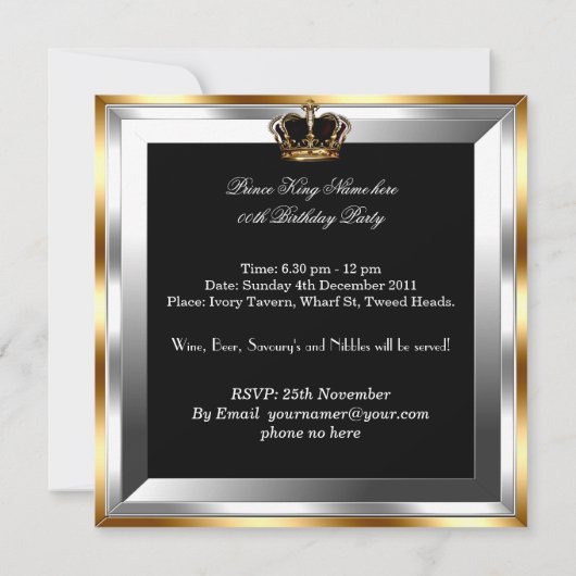 Mannen Silver Gold Birthday Prince Kaart (Achterkant)