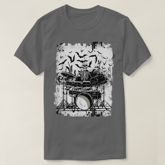 Mannen skelet drums drummer grunge muziek b.v. t-shirt (Design voorkant)