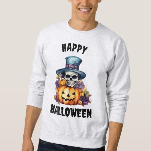 Mannen Skelet en Pompoen Halloween Sweatshirt (Voorkant)