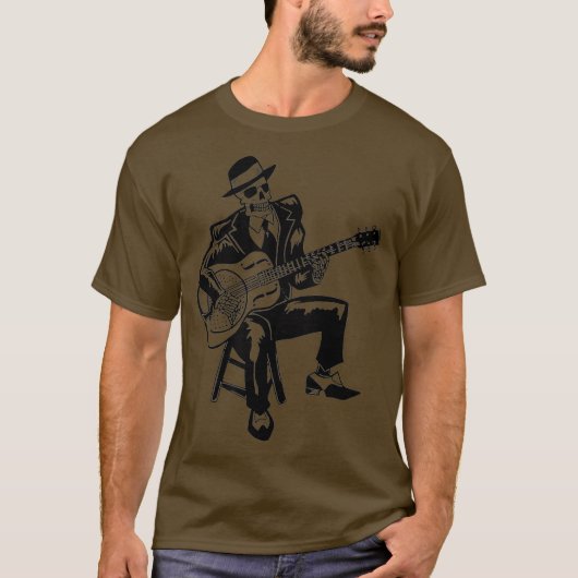 Mannen Skeleton Guitar Player Bluesman T-shirt (Voorkant)