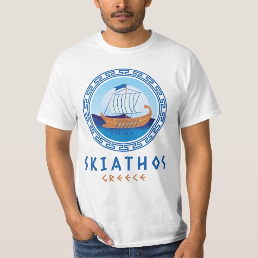 Mannen Skiathos, Griekenland Grieks scheepsontwerp T-shirt (Voorkant)