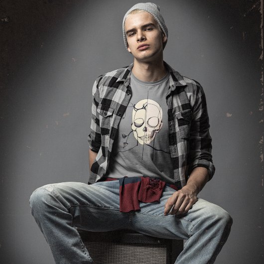 Mannen Skull Line Art T Shirt - Abstract skelet