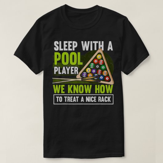 Mannen slaapstand met een pool Player Funny Billia T-shirt (Design voorkant)