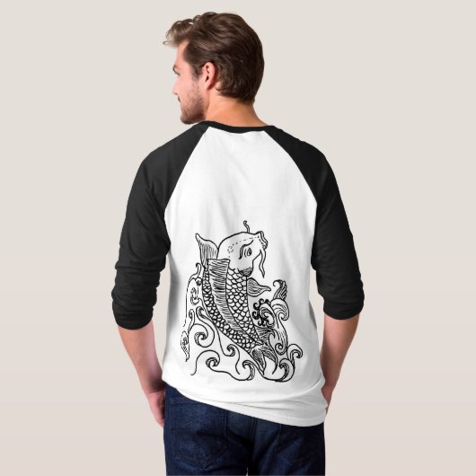 Mannen sleeve raglan t-shirt koi fish (Achterkant volledig)