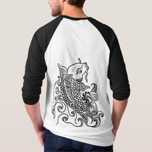 Mannen sleeve raglan t-shirt koi fish (Achterkant)