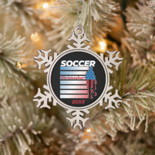 Mannen Soccer Patriotic USA Vlag Tin Sneeuwvlok Ornament
