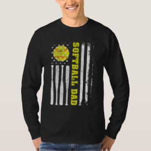 Mannen Softball Papa Amerikaanse Vlag Vader T-shirt