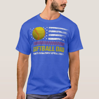 Mannen Softball Papa Amerikaanse Vlag Vader T-shirt