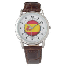 Mannen Spanje Vlag Bruin Lederen Riem Horloge