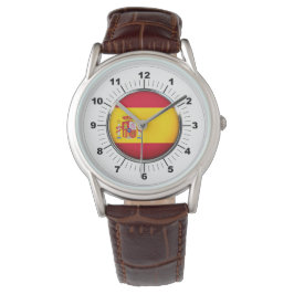 Mannen Spanje Vlag Bruin Lederen Riem Horloge