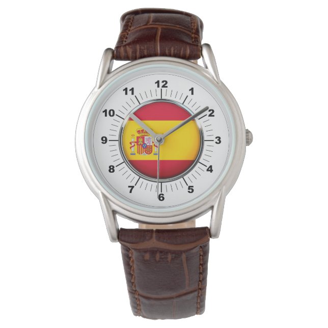 Mannen Spanje Vlag Bruin Lederen Riem Horloge (Voorkant)