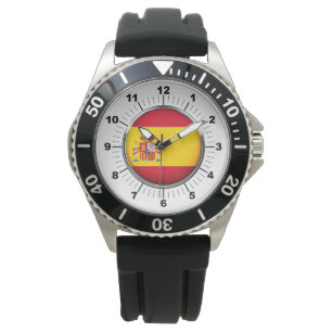 Mannen Spanje Vlag Zwart Rubber Strap Horloge