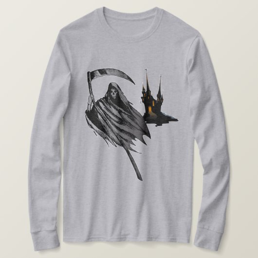 Mannen Spooky Grim Reaper Castle Halloween Shirt (Design voorkant)