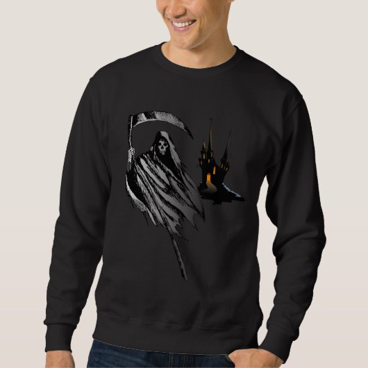 Mannen Spooky Grim Reaper Castle Halloween Shirt (Voorkant)