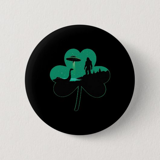 Mannen St Patricks Day Alien Ufo Klaver Sasquatch Ronde Button 5,7 Cm (Voorkant)
