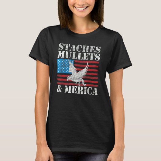 Mannen staches mullets en Merica American Flag Red T-shirt (Voorkant)
